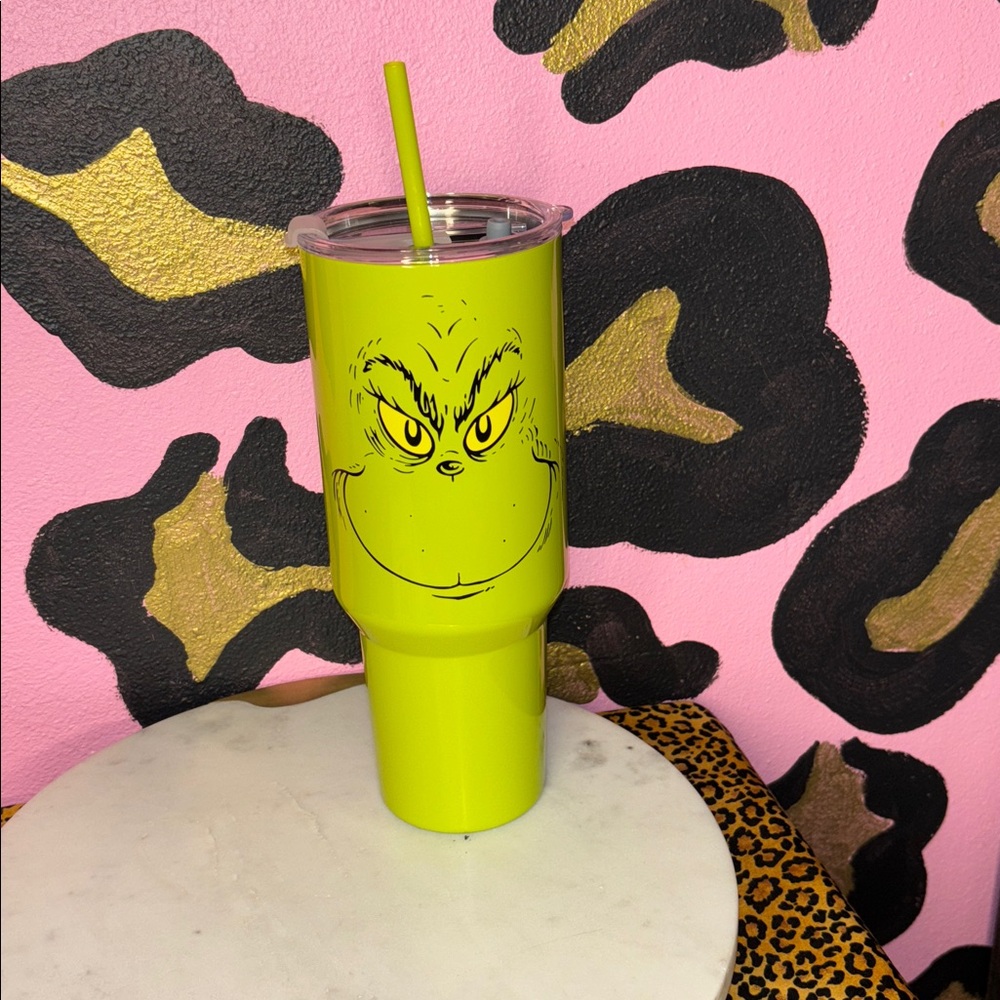 Grinch Green Tumbler with Straw, Earrings & notebook - Picture 3 of 6